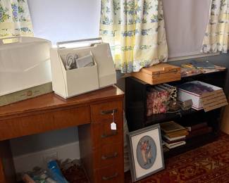 Embroidery machine and craft supplies, rug not for sale 