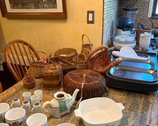 Vintage baskets and kitchen items 