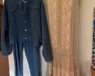 Vintage lace dress  and denim pant suit 
