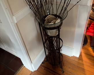 Pussy willow sand dollars  glass and.  Metal candle holder 