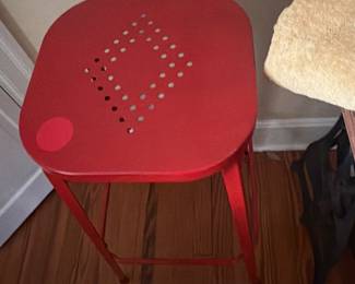Red metal stool 