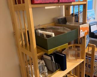 Shelving units and frames and boxes for pictures 