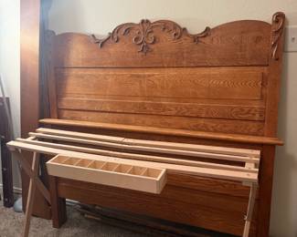 Amish head and foot board, latchhook rack