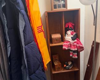 Solid wood bookshelf, NM flag, USA flag