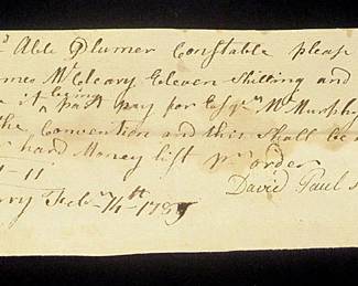 1789 pay order for the attendance of Londonderr's delegate at the convention to vote on the U.S. Constitution