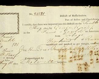 1807 document signed by Thomas Melvill, participant in the Boston Tea Party