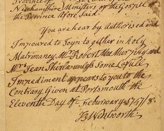 1748 document signed by NH Colonial Governor Benning Wentworth