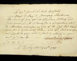 1785 pay order issued to a black Revolutionary War substitute soldier from Londonderry