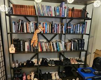Metal/wood bookcase.  Books (some are 1st Edition).