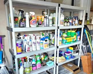 Lots of cleaning & garden supplies.