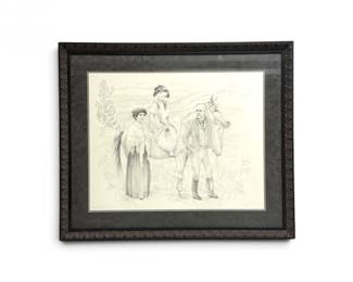76 OriginalBlackWhiteFiguralHorsePencilDrawingArtistSigned