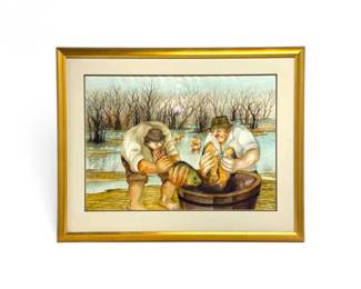 16 DMikecOriginalWatercolorFishermenFishPaintingSigned