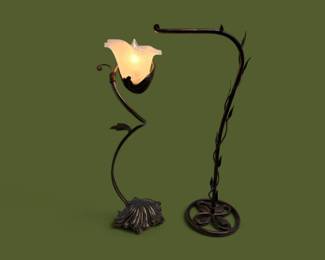 205 ArtNouveauStyleFloralLampwGlassShadeMatchingPaperHolder