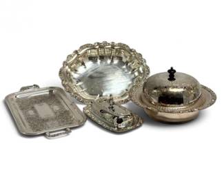 231 VintageSilverplateServingWareCollectionwRoseMotif6Pc