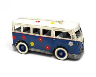 199 RetroVWBusMetalToyVanwFlowerPowerDesign