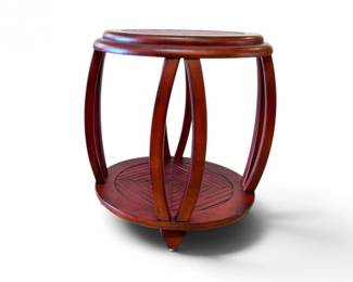 22 RoundWoodSideTablewCurvedSupportsLowerShelf
