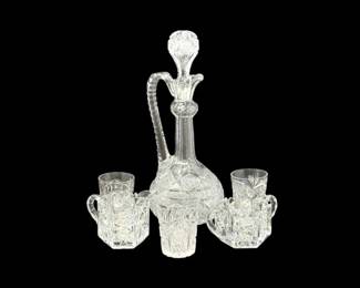 266 VintageCutGlassDecanterTumblersCreamerSugar6Pc