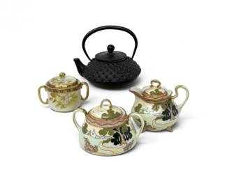 280 JapaneseTetsubinIronTeapotHandPaintedPorcelainTeaSet