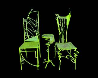 12 WhimsicalLimeGreenMetalBistroTable2SculpturalChairs