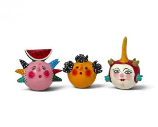 111 HandPaintedCoconutShellFolkArtFaceMasks3Pc