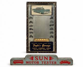 239 VintageFoglesGarageMirrorThermometerSunMotorTesterSign
