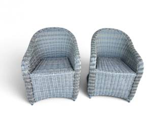 27 PairofGrayWickerBarrelBackArmchairs