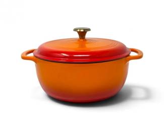 120 OrangeRedEnameledCastIronDutchOvenwLidLikeNew