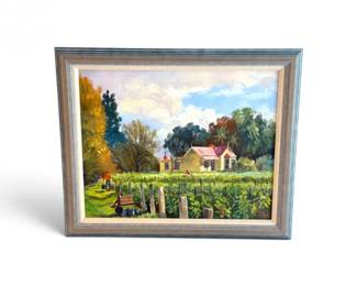 69 EPappsOriginalOilPaintingofCountryGardenCottageSigned