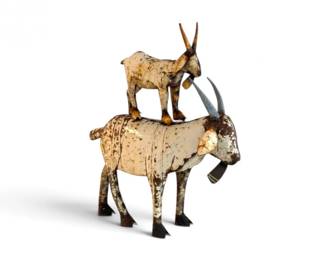 108 MexicanFolkArtMetalStackedGoatsSculpture32Tall