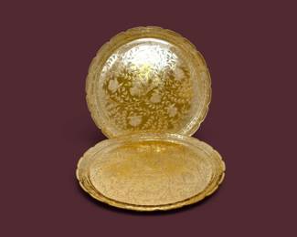 159 VintageGoldDepressionGlassFloralPlattersMatchingPair