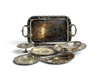 229 VintageSilverplateServingWareCollectionwGrapeMotif7Pc