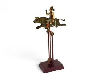 114 VintageCowboyBullRiderPendulumMotionSculpture