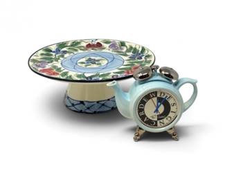 145 PaulCardewAlarmClockTeapotHandPaintedCakePlate