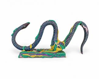 28 LargeHandPaintedClaySerpentSculptureSignedDonRay