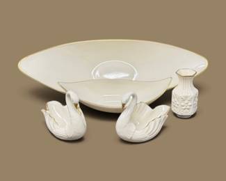131 VintageLenox24KGoldSwanServingWareCollectionwAynsleyVase