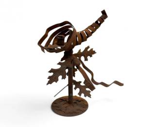 75 HandFabricatedMetalFloralCandleHolderSculpture