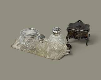 269 VintageSterlingSilverCutCrystalVanityCollection5Pc
