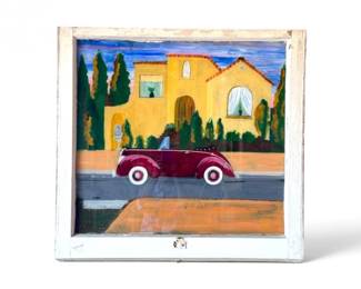 35 ArtistSignedOriginalPaintingonVintageWindowGlass