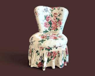 25 VintageFloralUpholsteredVanityChairwSkirtedBase