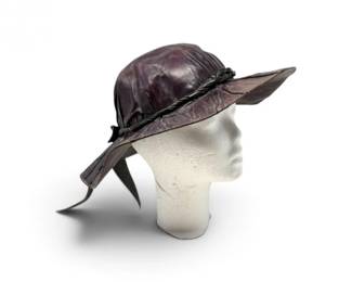 34 VintageLadiesLeatherWideBrimHatwBraidedTrim