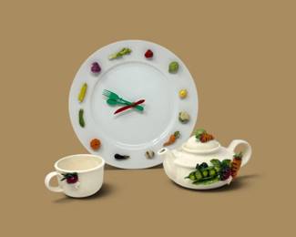127 VintageJustaCoVegetableClockPlateUmpquaTeapotMatchingCup