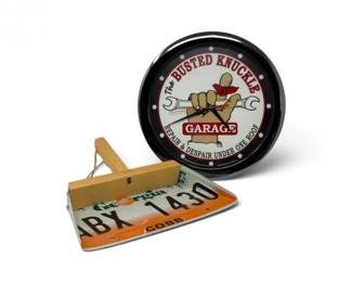 213 BustedKnuckleGarageClockHandmadeGeorgiaLicensePlateDustPan