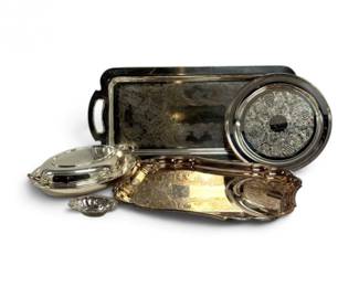 237 VintageSilverplateServingTraysCoveredDishCollection6Pc