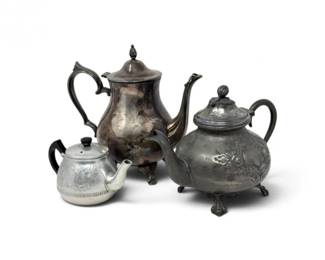 291 VintageOrnateMetalTeapotCoffeePotCollection3Pc