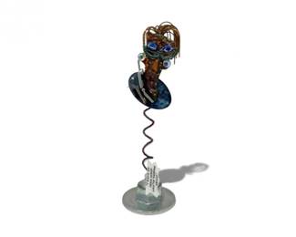139 UniqueWearableMixedMetalFiguralArtBroochwDisplayStand