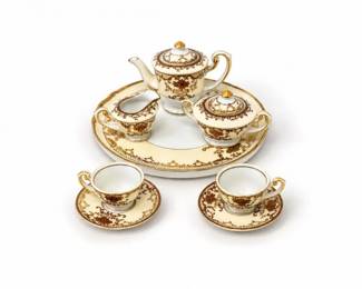 263 VintageOccupiedJapanMiniaturePorcelainTeaSetwTeapotTray