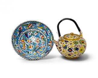 275 HandmadeColorfulFloralTeapotTurkishStyleBowlArtistSigned