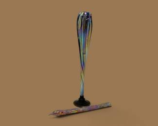177 IridescentHandBlownArtGlassVaseDecorativeGlassWand2Pc