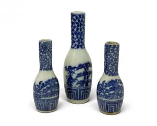 273 MiniatureTokkuriBlueWhiteJapanesePorcelainSakeBottles3Pc
