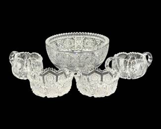 278 VintageCutCrystalServingCollectionBowlsCreamerSugar5Pc